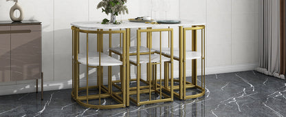 Modern 7-Piece Faux White Marble & Gold Compact Table & Chair Dining Set - 80d3e6-0e.myshopify.com - -  