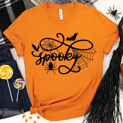 Halloween-Themed Orange Women's T-Shirt with ‘Spooky’ Calligraphy - Lovez Aqua© - 