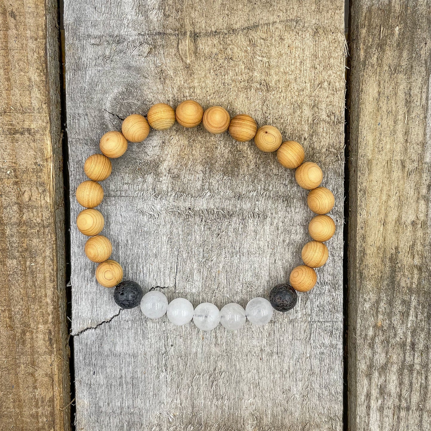 Unisex Beaded Bracelet with Moonstone, Cedar & Lava Rock Beads - Lovez Aqua© - 