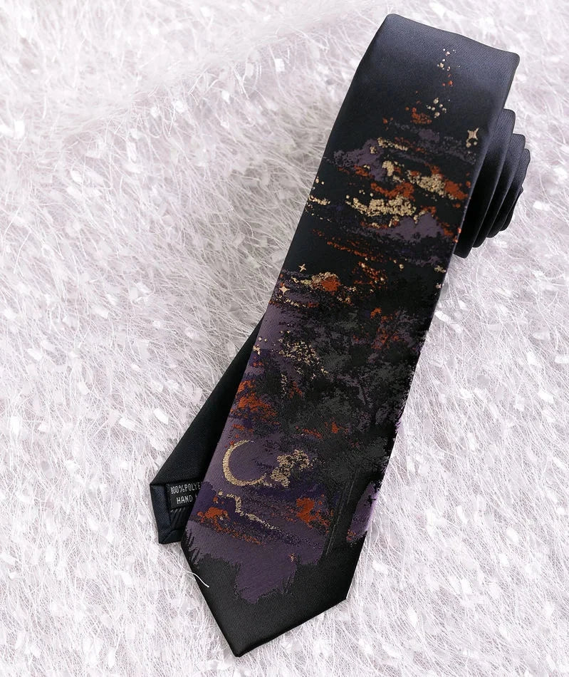 Japanese Anime Style Outdoor Landscape Embroidered Men's Necktie - Lovez Aqua© - 