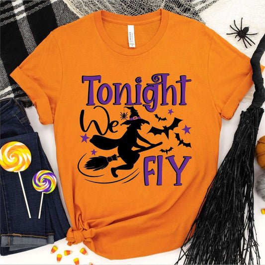 "Tonight We Fly" Flying Witch & Bat Halloween Unisex Cotton T-Shirt - Lovez Aqua© - 