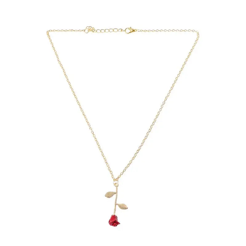 Disney's Beauty & the Beast Women's 3D Enchanted Red Rose Pendant Necklace