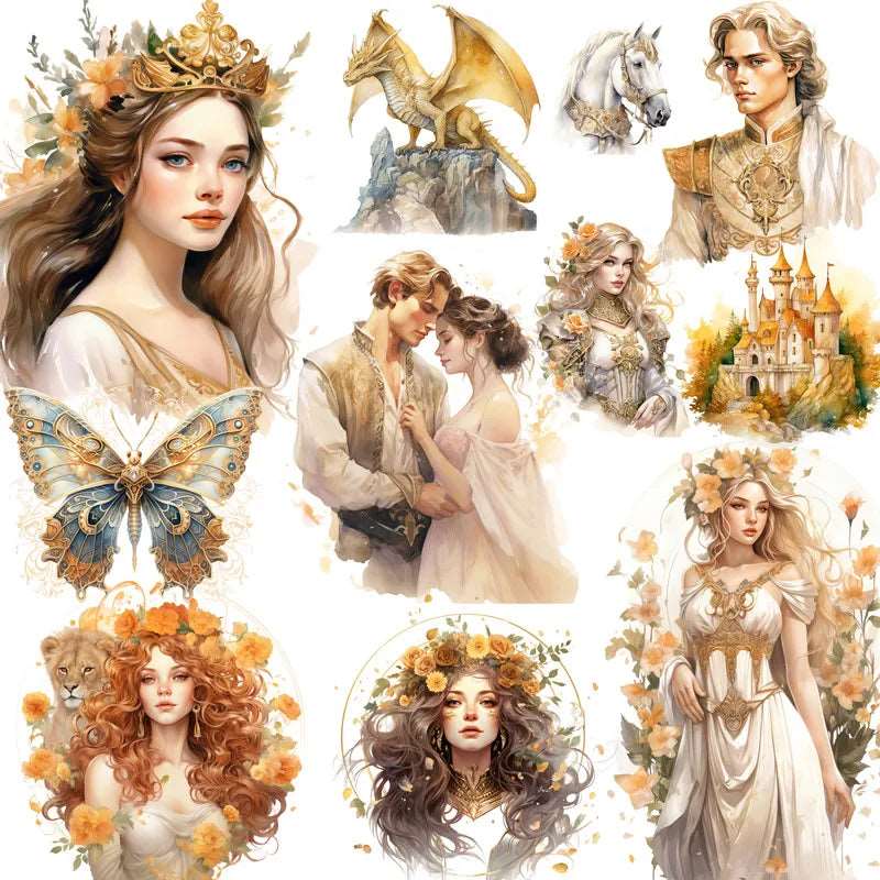 Golden Prince & Princess Fairytale Fantasy Castle Watercolor Stickers (20 Pcs) - 80d3e6-0e.myshopify.com - Default Title -  Default Title