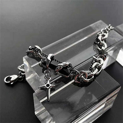 Men's Stainless Steel Gothic Retro Black Zircon Star Chain Bracelet - 80d3e6-0e.myshopify.com - -  