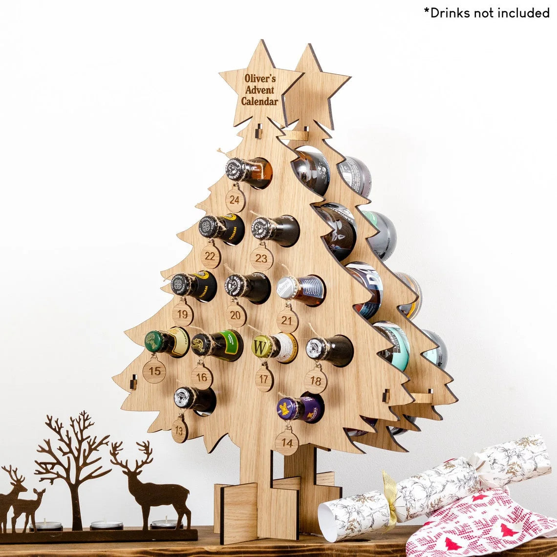 Personalized Wooden Wine & Spirits Adult Christmas Advent Calendar - Lovez Aqua© - 