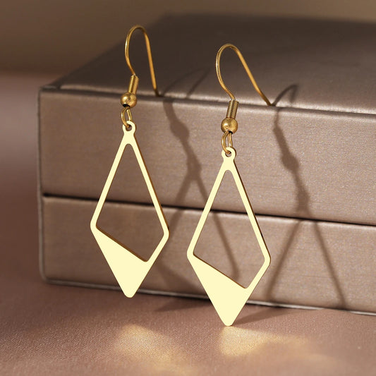 Women's Elegant Geometric Rhombus Diamond Stainless Steel Drop Earrings