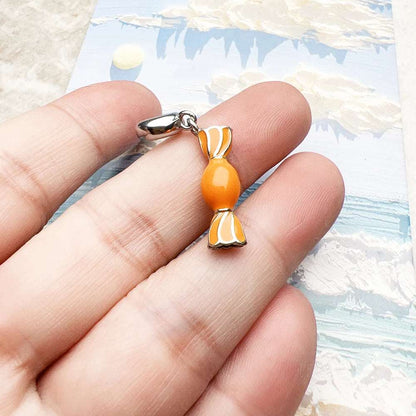 925 Sterling Silver Cute Orange Candy Wrapper Pendant Charm - Lovez Aqua© - 