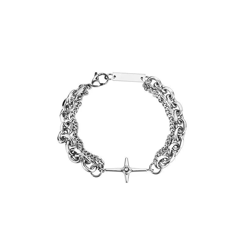 Men's Vintage Gothic Punk Six-Pointed Star Silver Chain Bracelet - Lovez Aqua© - 