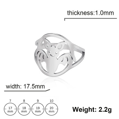 Women's Gothic Punk Crescent Moon & Bat Stainless Steel Ring - Lovez Aqua© - 