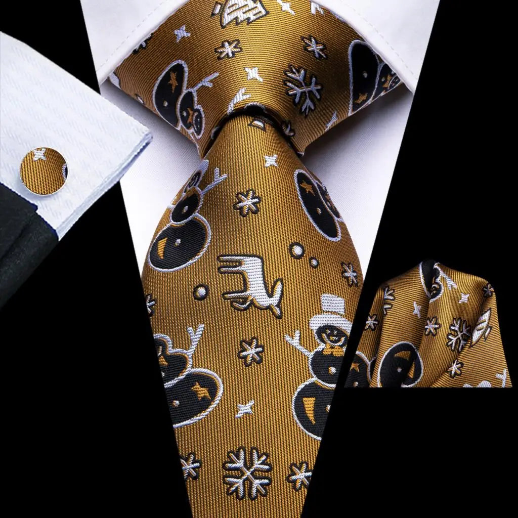 Men's Christmas Themed Festive Silk Necktie, Pocket Square & Cufflink Set - Lovez Aqua© - 