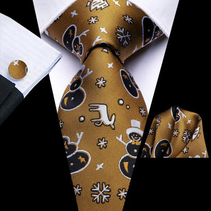 Men's Christmas Themed Festive Silk Necktie, Pocket Square & Cufflink Set - Lovez Aqua© - 