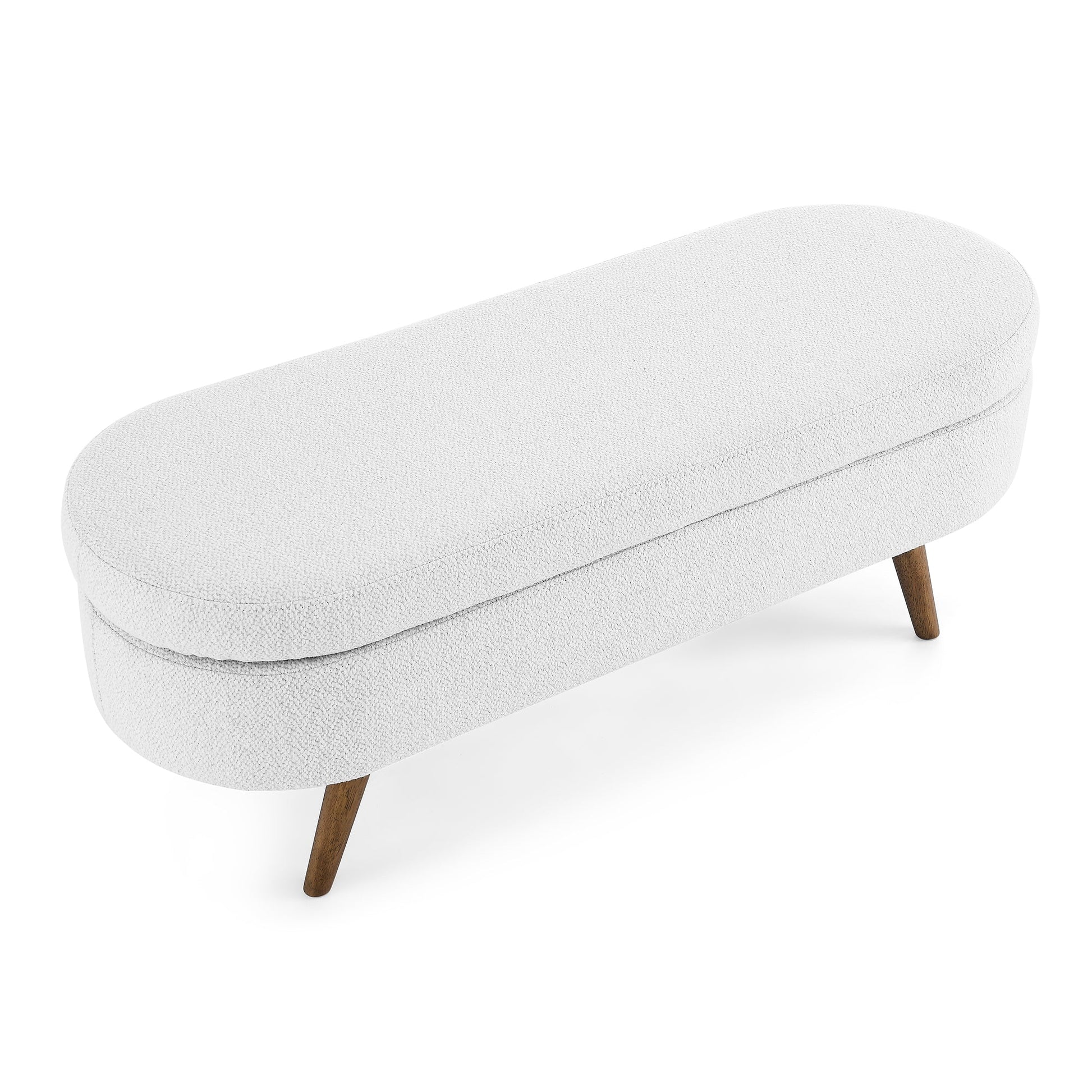 Ottoman White Linen Oval Storage Bench Seat with Wooden Legs - Lovez Aqua© - 