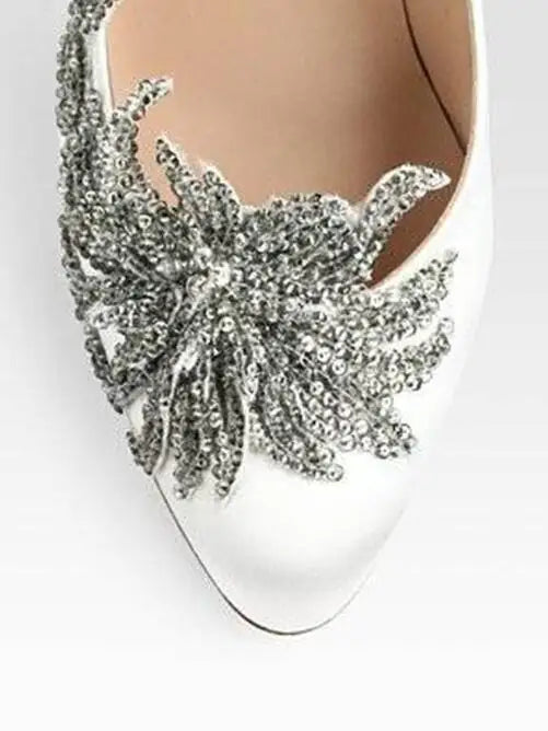 Twilight Bella Swan’s Satin White Wedding High Heels With Crystal Embellishments - Lovez Aqua© - 