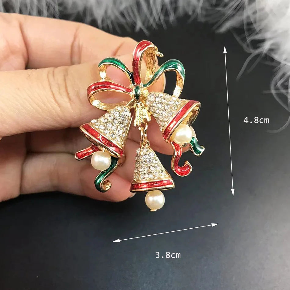 Women's Festive Christmas-Themed Brooch Pins with Sparkling Rhinestone Detailing - Lovez Aqua© - candy candes, santa, snowflake, snowman, stocking