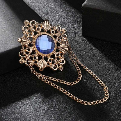 Men's Retro Baroque Style Crystal Brooch Vintage Tassel Chain Brooch - 80d3e6-0e.myshopify.com - Gold Blue -  Gold Blue