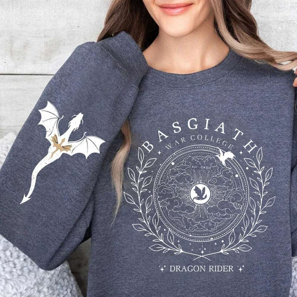 Basgiath War College Double-Side Fourth Wing Dragon Sleeve Women's Sweatshirt - Lovez Aqua© - jumper, violet, xaden