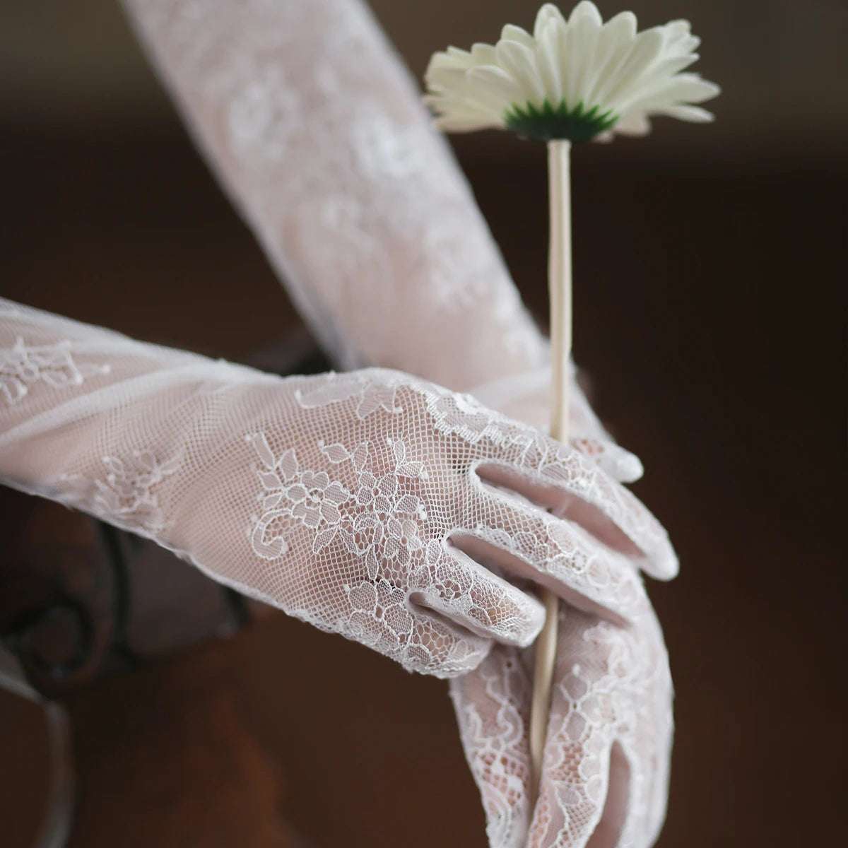 Women's White Long Eyelash Edge Appliquéd Lace Bridal Wedding Gloves - 80d3e6-0e.myshopify.com - -  