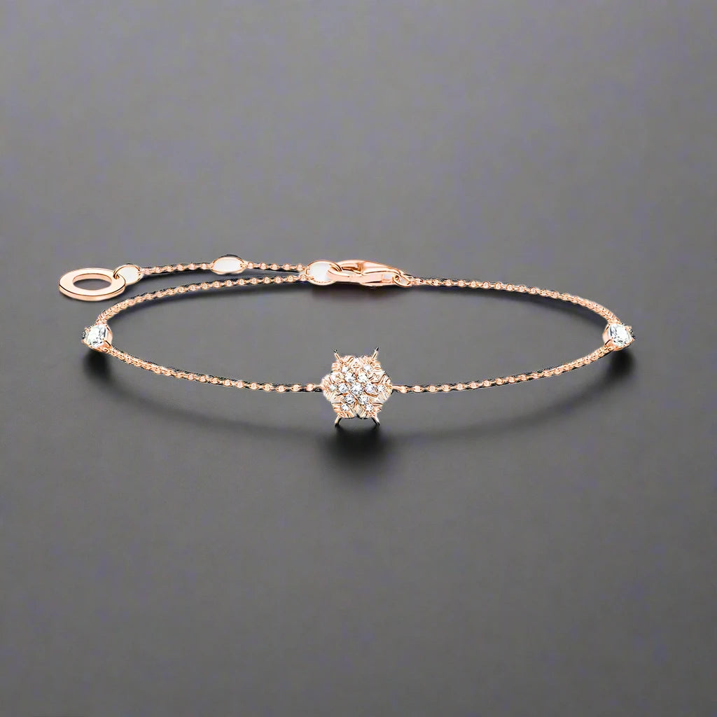 925 Sterling Silver Fine Rose Gold Strand Bracelet with Zircon Snowflake Charm - Lovez Aqua© - Christmas