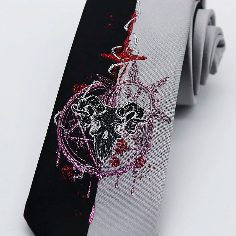 Night Gothic Dark Magic Japanese Style Detailed Illustrated Men's Necktie - Lovez Aqua© - 