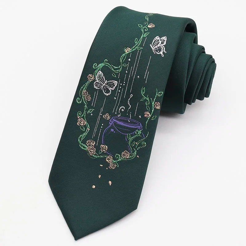 Night Gothic Dark Magic Japanese Style Detailed Illustrated Men's Necktie - Lovez Aqua© - 