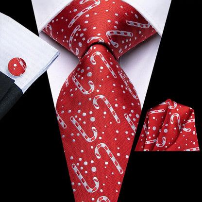 Men's Christmas Themed Festive Silk Necktie, Pocket Square & Cufflink Set - Lovez Aqua© - 