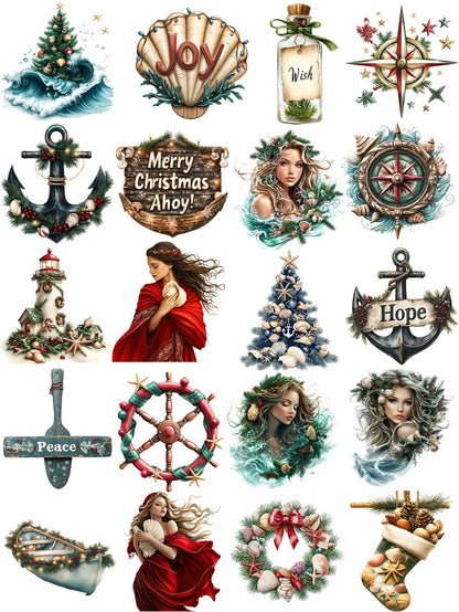 Fantasy Woman of the Ocean Christmas Themed Mermaid Stickers (20 Pcs)