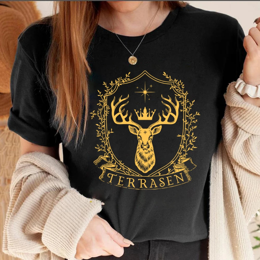 Terrasen The White Stag Throne of Glass Women's Graphic Print T-Shirt - Lovez Aqua© - 