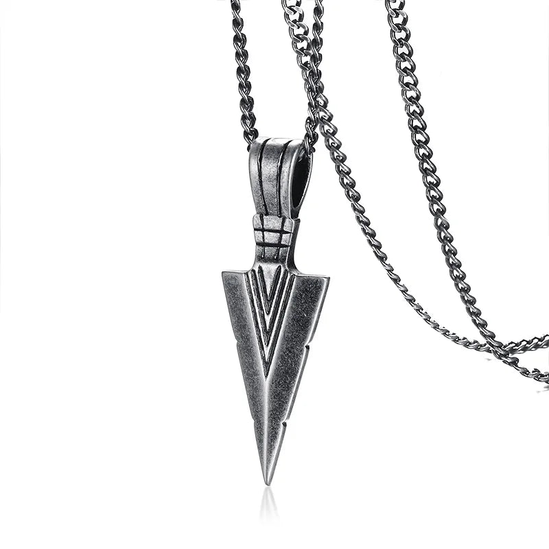 Men's Stainless Steel Punk Rock Arrow Head Pendant Necklace - Lovez Aqua© - 