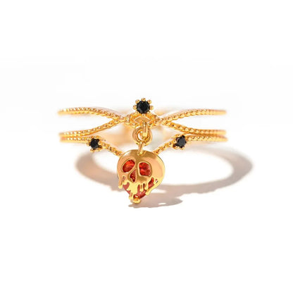 Disney's Snow White Evil Queen Poison Red Apply Black Zircon Gold Plated Ring