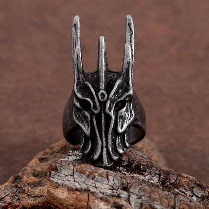 Lord of the Rings Men's Rustic Blackened Sauron's Helmet Stainless Steel Ring