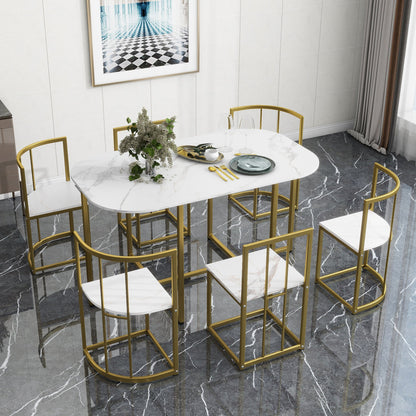 Modern 7-Piece Faux White Marble & Gold Compact Table & Chair Dining Set - 80d3e6-0e.myshopify.com - -  