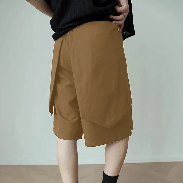 Men's High-Waisted, Wide-Leg Shorts with Button Detail & Overlapping Design