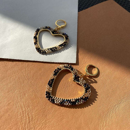 Women's 24ct Gold-Plated Glass Bead Leopard Print Heart Hoop Dangle Earrings