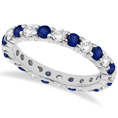 Women's 14K White Gold Eternity Diamond & Blue Sapphire Ring Band (2.35ct)