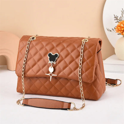 Disney's Mickey Mouse Quilted Faux Leather Women's Chain Shoulder Handbag - Disney - Brown