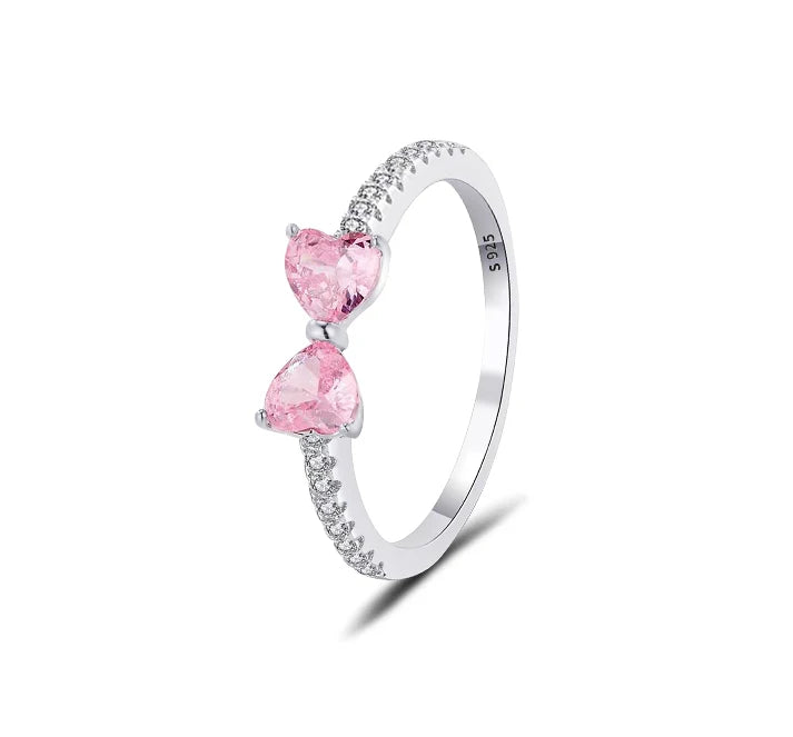 925 Sterling Silver Pandora Sparkling Pink/Red Heart Bow Ring