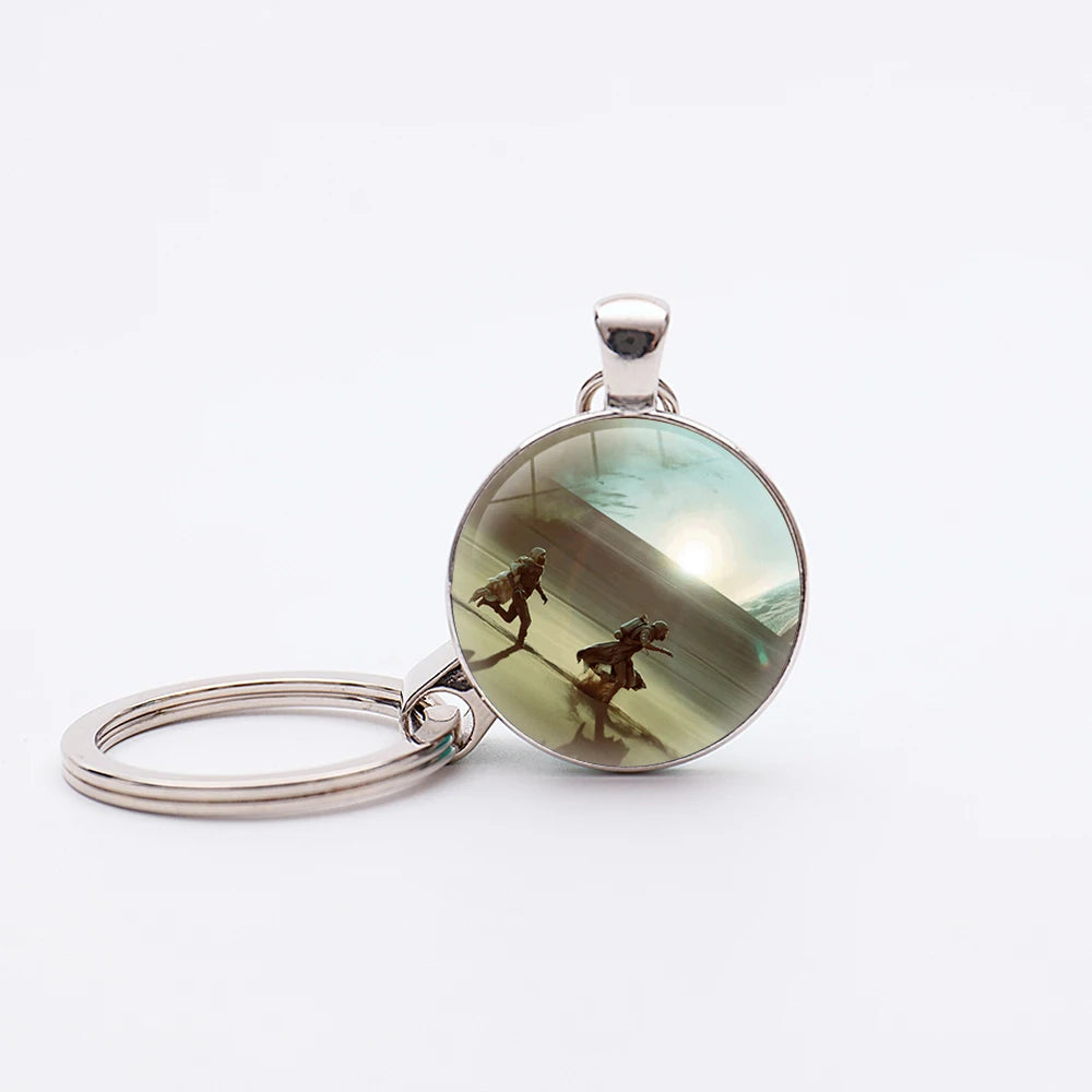 Dune Movie Silver Plated Glass Dome Desert Sand Pendant Keychain