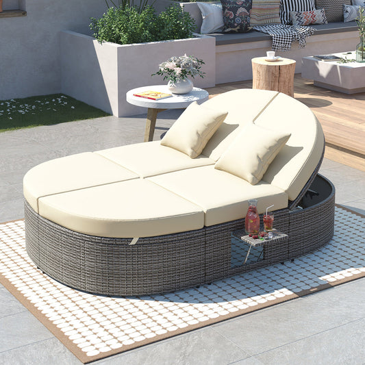 Outdoor Two Seater Adjustable Patio Reclining Rattan Sun Daybed with Cushions - 80d3e6-0e.myshopify.com - -  