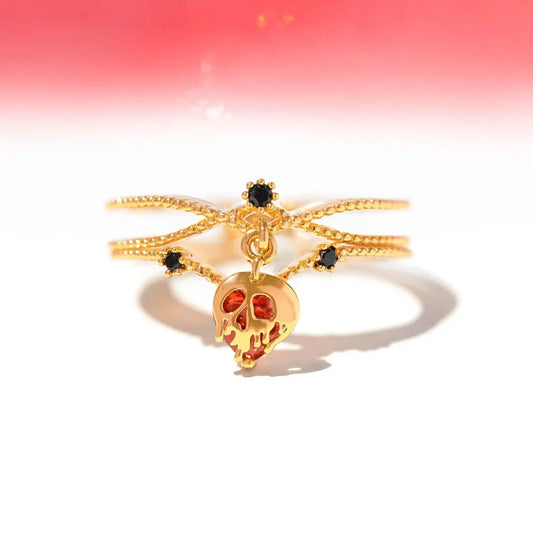 Disney's Snow White Evil Queen Poison Red Apply Black Zircon Gold Plated Ring