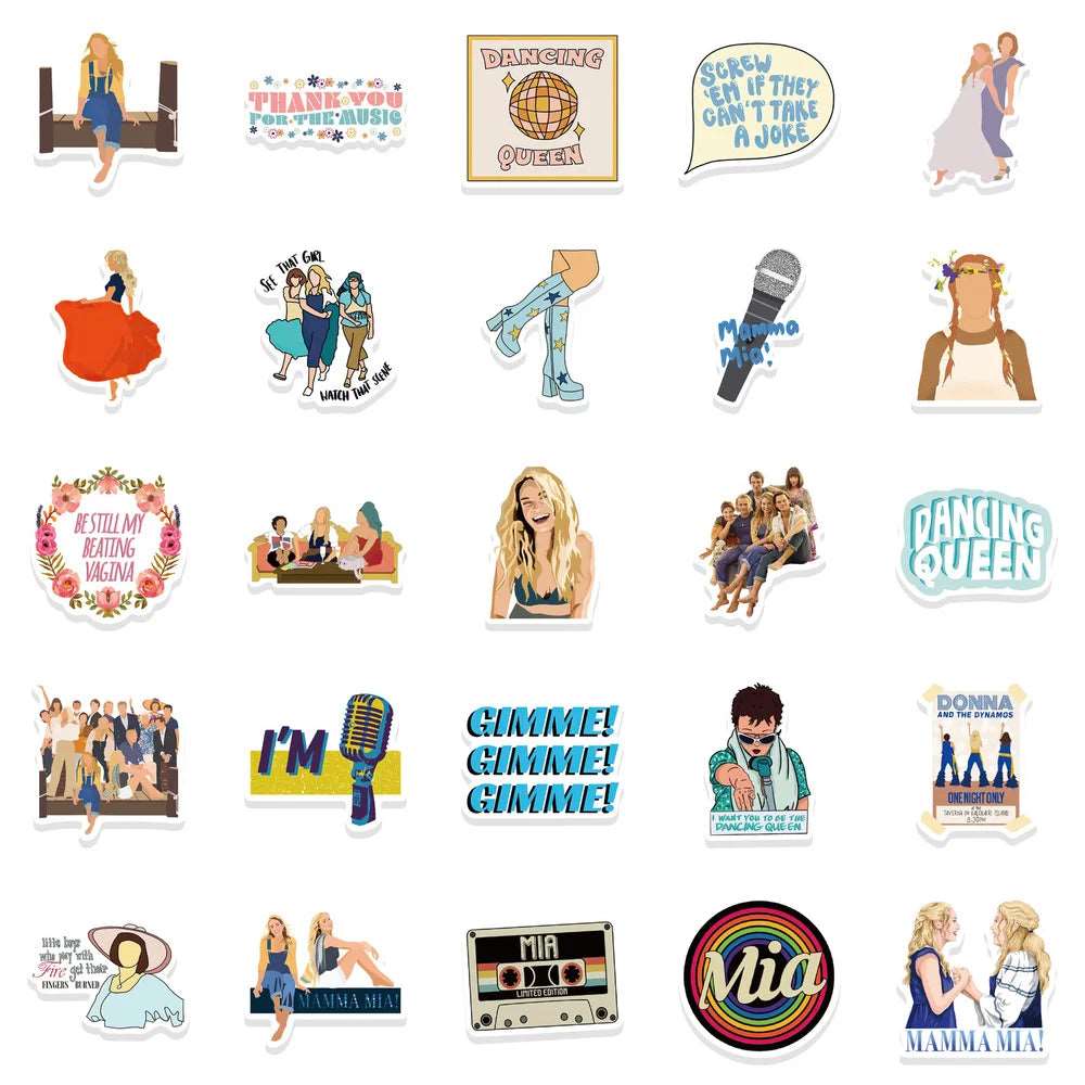 10/50pcs Musical Theater Movie Mamma Mia Waterproof Stickers - Lovez Aqua© - 