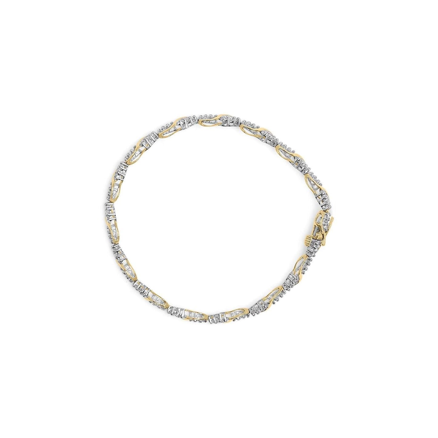 10K Two-Tone Gold 7" Spiral Over Link Bracelet With 1/2 Cttw Diamonds - Lovez Aqua© - 