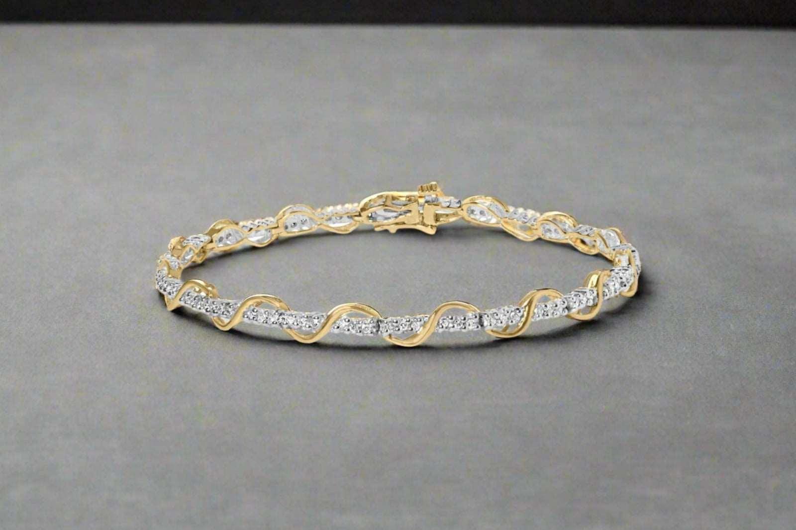 10K Two-Tone Gold 7" Spiral Over Link Bracelet With 1/2 Cttw Diamonds - Lovez Aqua© - 