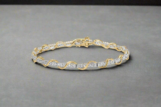 10K Two-Tone Gold 7" Spiral Over Link Bracelet With 1/2 Cttw Diamonds - Lovez Aqua© - 