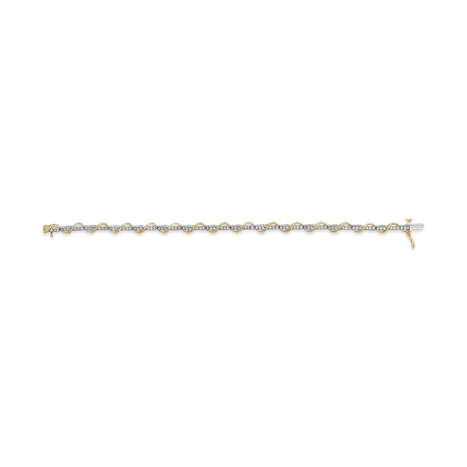 10K Two-Tone Gold 7" Spiral Over Link Bracelet With 1/2 Cttw Diamonds - Lovez Aqua© - 