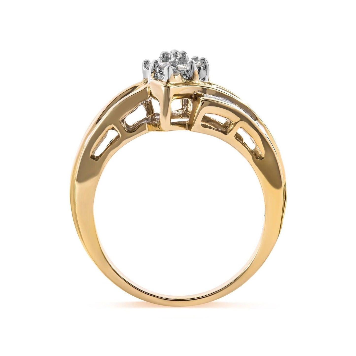 10K Yellow Gold 1/2 Cttw Round & Baguette-Cut Diamond Cluster & Channel Set Ring - Lovez Aqua© - 