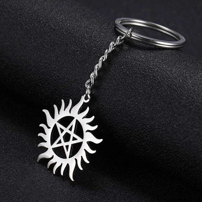 Supernatural Stainless Steel Winchester Brothers Sunburst Pentacle Keychain - 80d3e6-0e.myshopify.com - -  