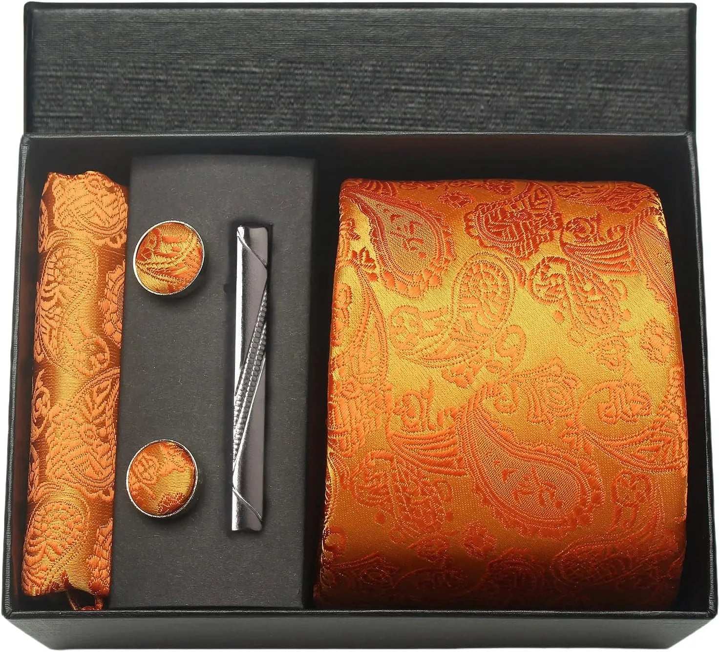 Men's Luxury Silk Paisley Floral Necktie, Pocket Square, Clip & Cufflinks Set - 80d3e6-0e.myshopify.com - BB16 -  BB16