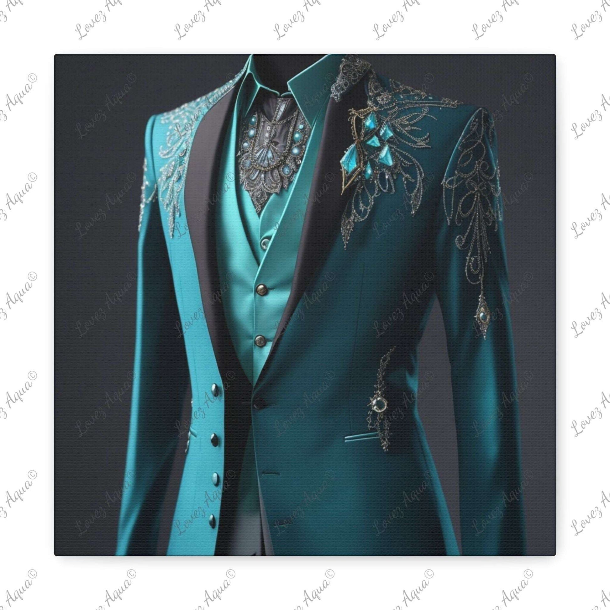 "Aquamarine Elegance" Men's Jeweled Suit Jacket Fashion Painting Lovez Aqua© - Lovez Aqua© - Art & Wall Decor, Canvas, Fall Picks, Hanging Hardware, Home & Living, Indoor, Top Spring Products, Valentine's Day promotion