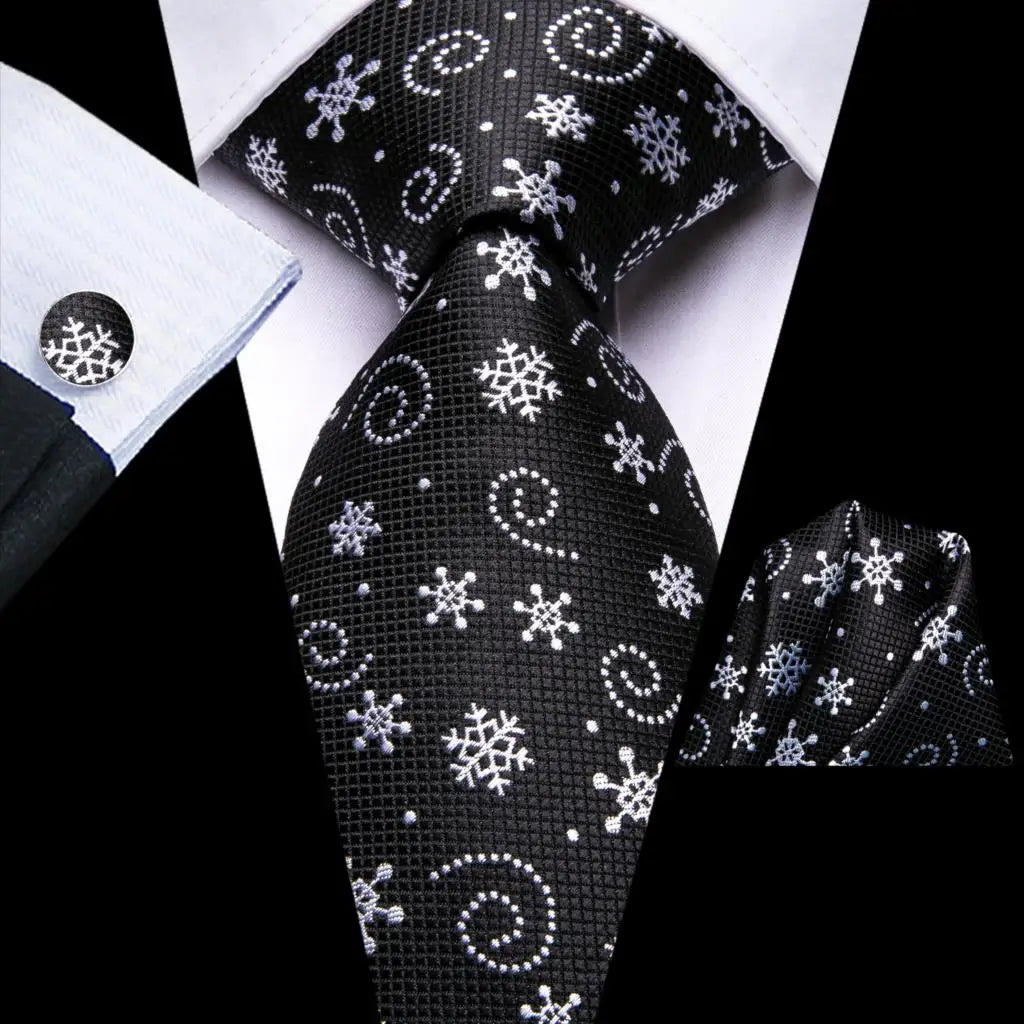 Men's Christmas Themed Festive Silk Necktie, Pocket Square & Cufflink Set - Lovez Aqua© - 