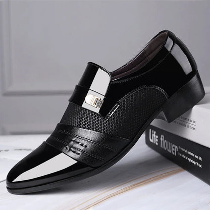 Men's Black Slip-On Oxfords Embossed Classic Faux Leather Dress Shoes